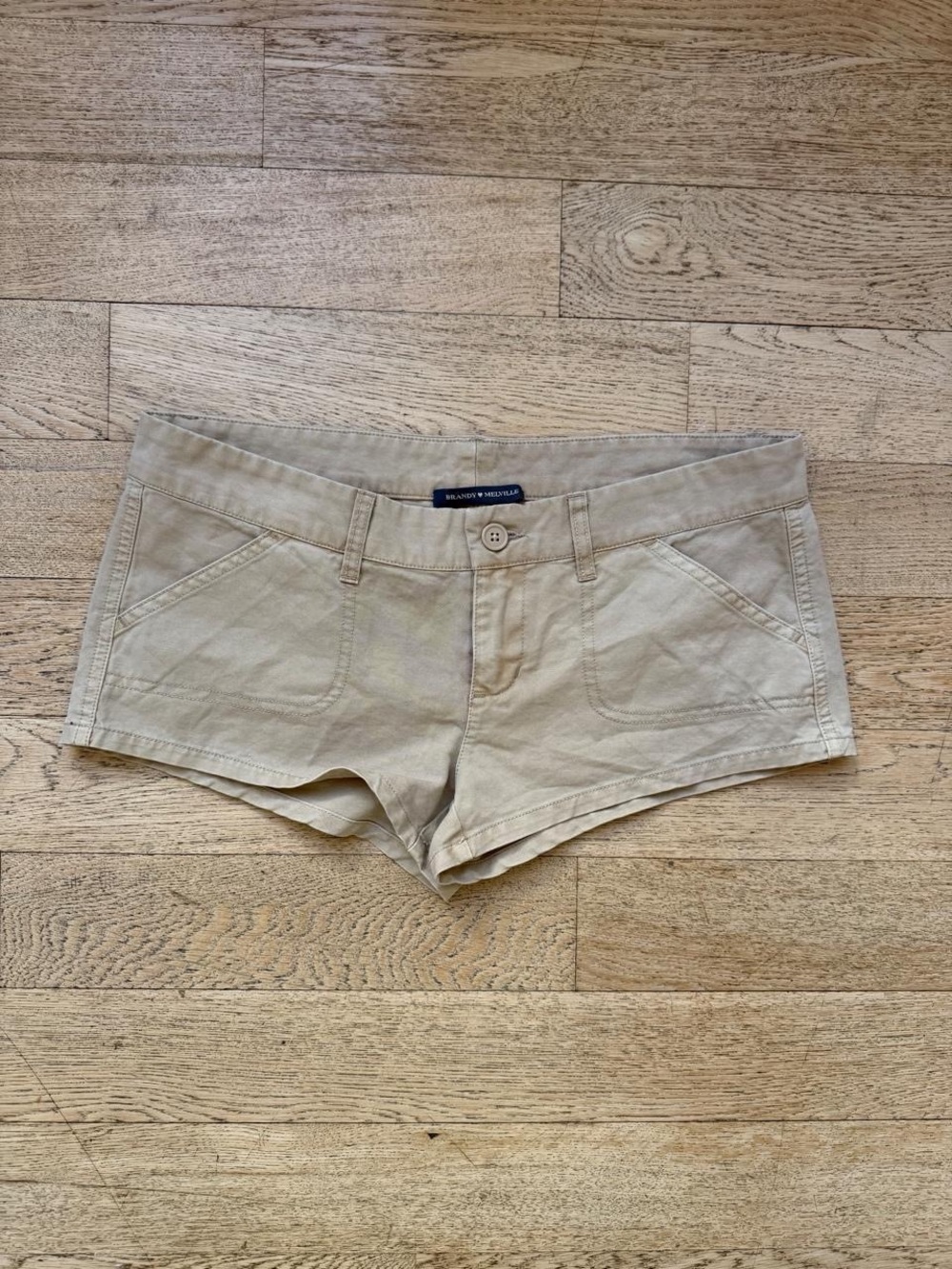 Brandy Melville Beige Low Waist Cotton-Blend Micro Mini Shorts